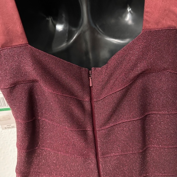 NEW Carmen Marc Valvo | Metallic Beaded Jewels BANDAGE Dress | Burgundy | Neiman - Picture 4 of 15
